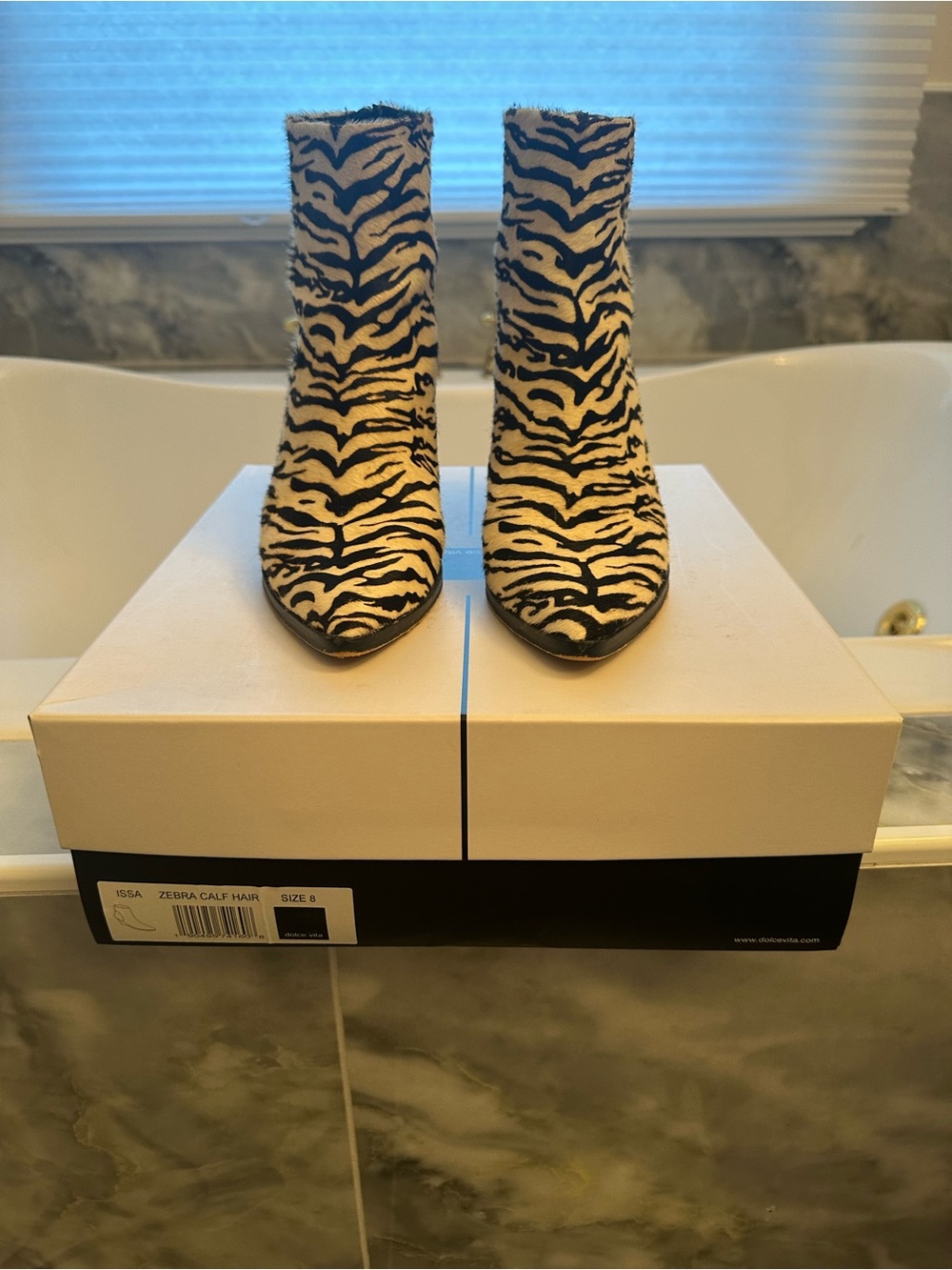 dolce vita zebra, pony hair ankle boots, like new!